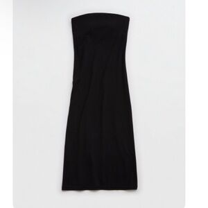 aerie Strapless Black Bodycon Midi Dress